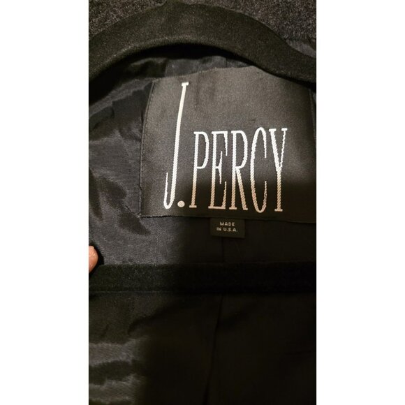 J Percy Wool Pea Coat Merino Wool Womens Medium Hood Grey VTG USA Winter Button - Picture 3 of 12